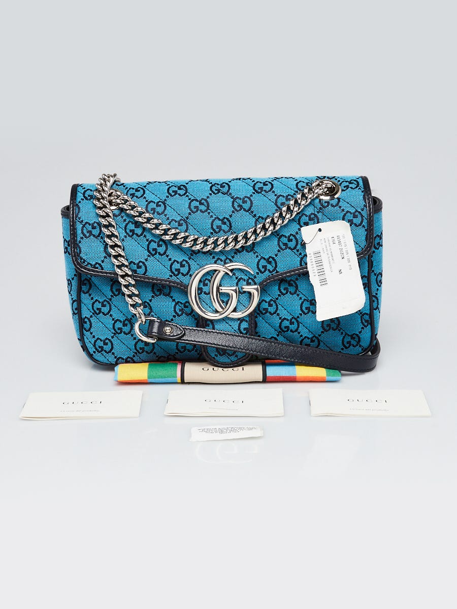 Gucci Blue Diagonal Quilted GG Canvas Marmont Small Shoulder Bag