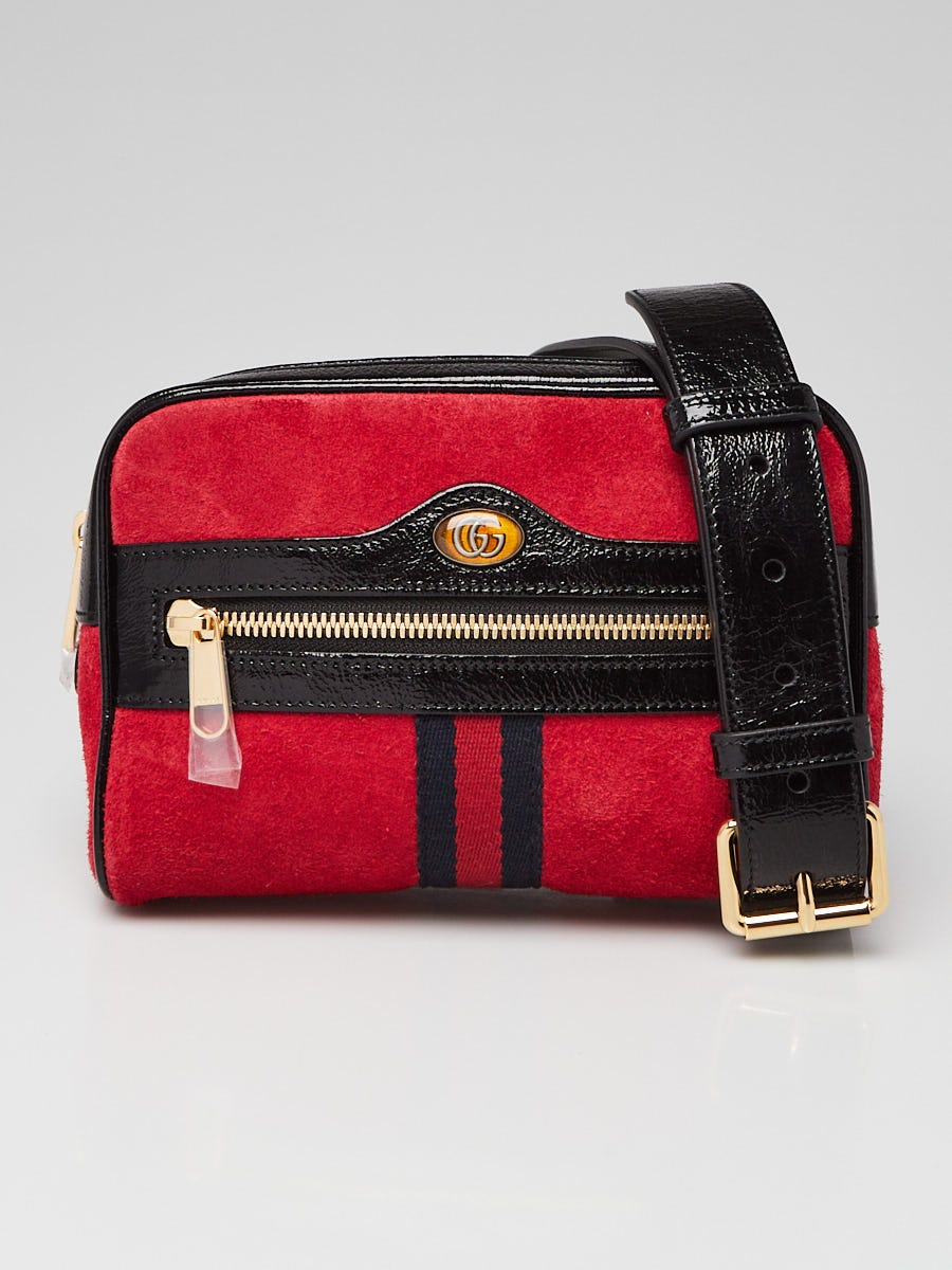 Gucci Red/Black Suede/Patent Leather Vintage Web Ophidia Small Belt Bag -  Yoogi's Closet