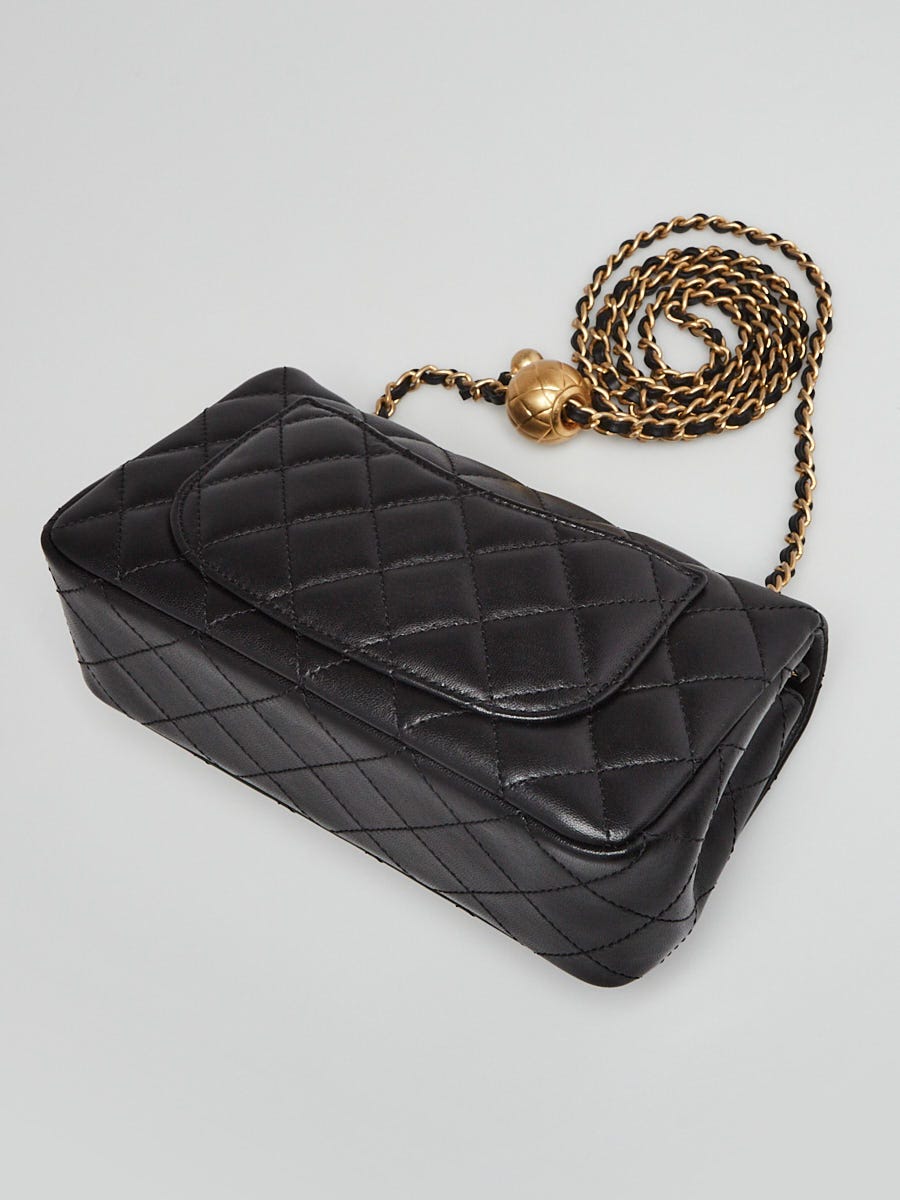 Chanel Black Quilted Lambskin Flap Coin Purse With Chain Pearl