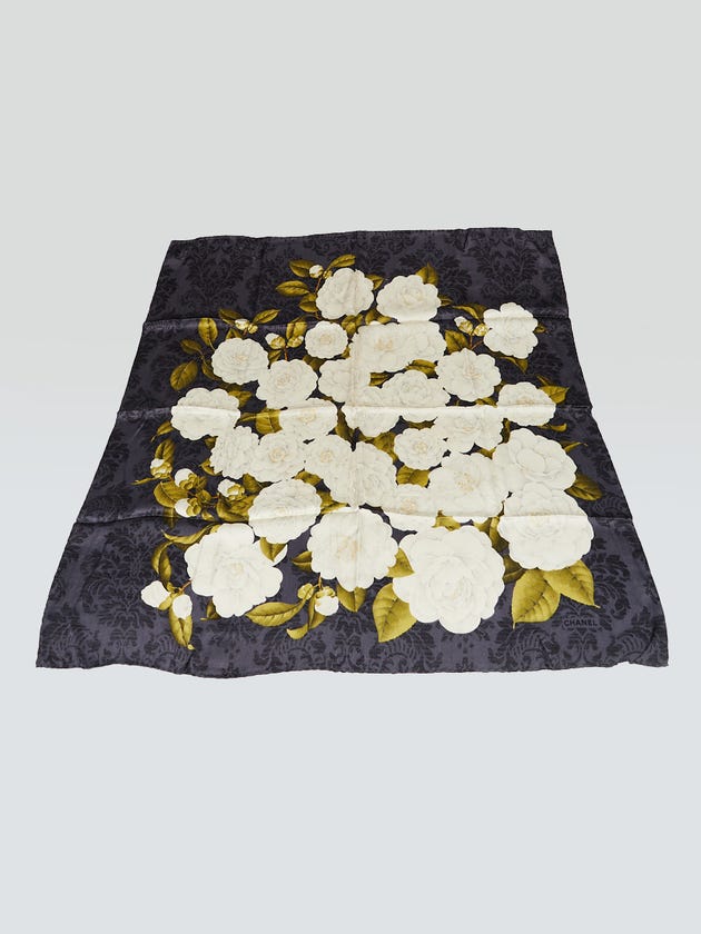 Chanel Blue/White Silk Camellia Print Square Scarf