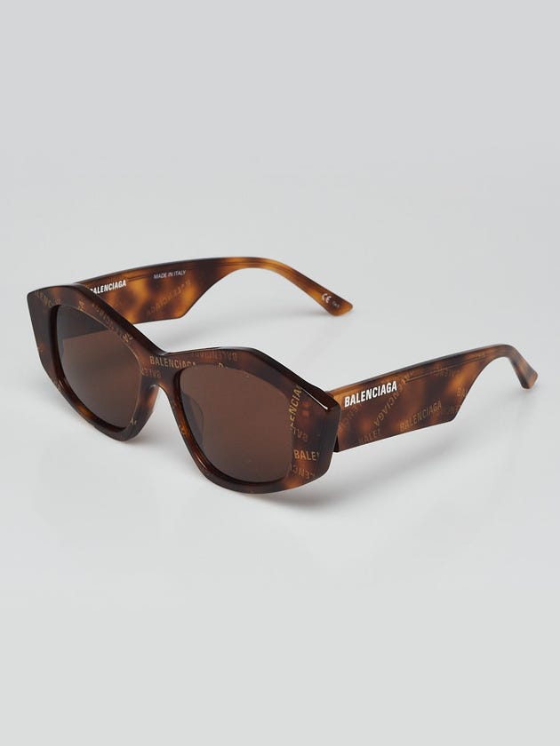 Balenciaga Brown Tortoise Shell Acetate All Over Logo Sunglasses - BB0106S