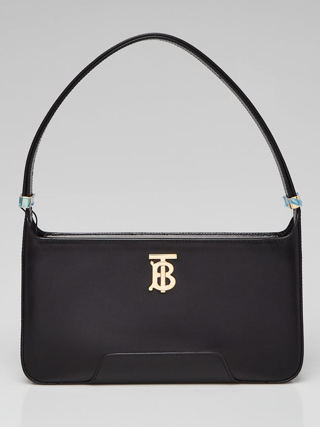 Burberry Black Leather TB Monogram Medium Shoulder Bag