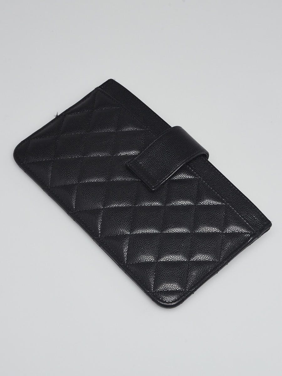 Chanel Black Quilted Caviar Leather Classic Strap Pouch Wallet