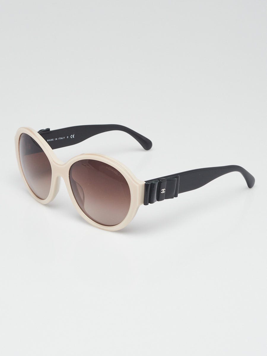 Chanel Beige Acetate Round Frame Polarized Bow Sunglasses-5283-Q