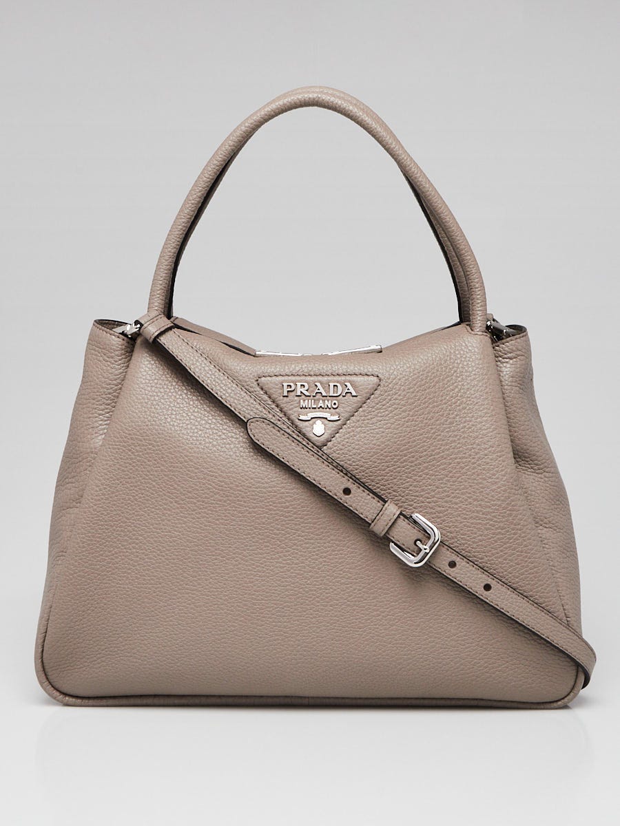 Prada Argilla Vitello Daino Soft Leather Double Handle Crossbody Bag 1BC170  | Yoogi's Closet