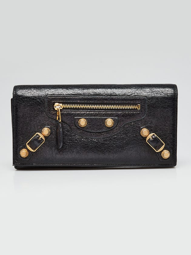 Balenciaga Black Lambskin Leather Giant 12 Gold Bi-Fold Long Continental Wallet