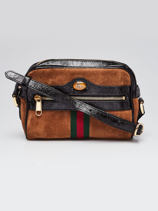 Gucci Brown Suede Vintage Web Mini Ophidia Crossbody Bag
