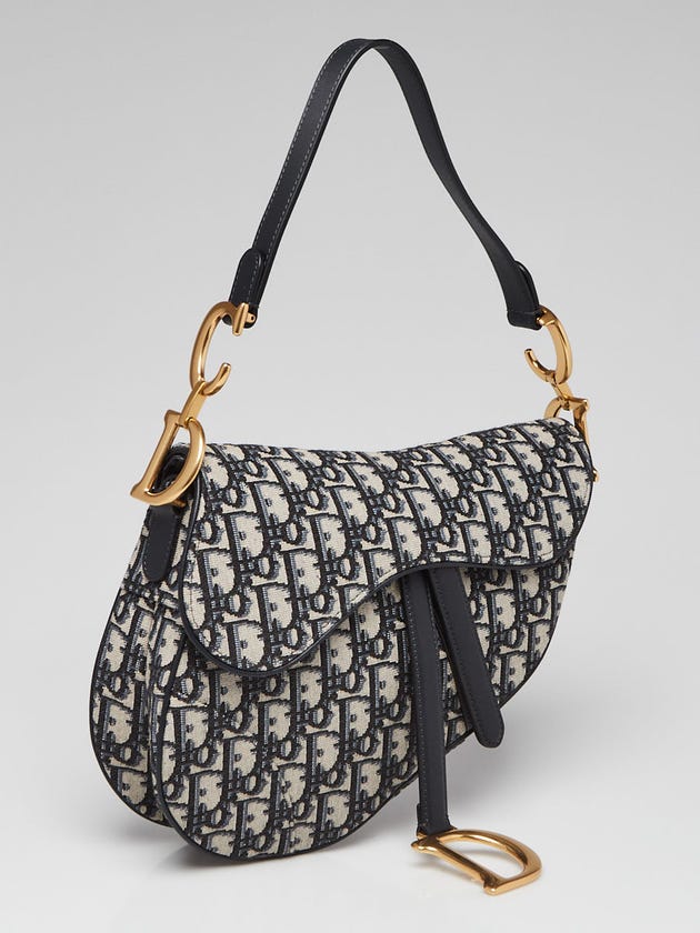 Christian Dior Blue Oblique Canvas Dior Saddle Bag