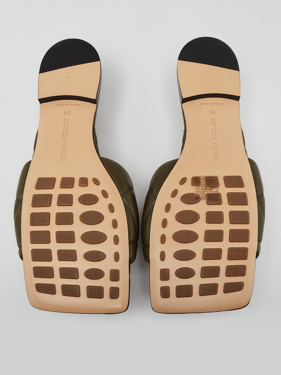 Bottega Veneta Dark Green Leather The Padded Flat Sandals Bottega Veneta Dark Green Leather The Padded Flat Sandals