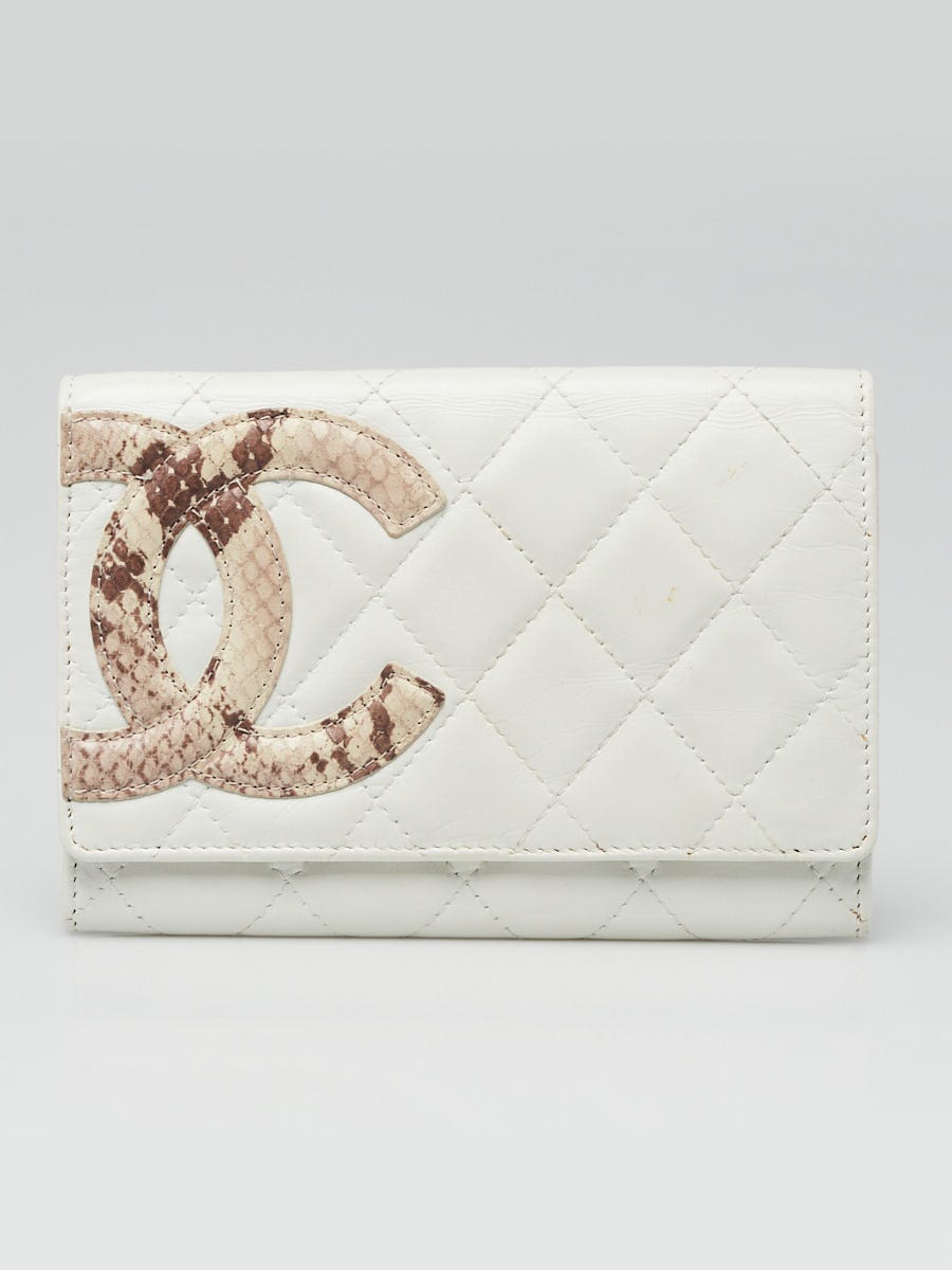 Chanel White/Brown Quilted Leather/Snakeskin Cambon Ligne Flap Wallet