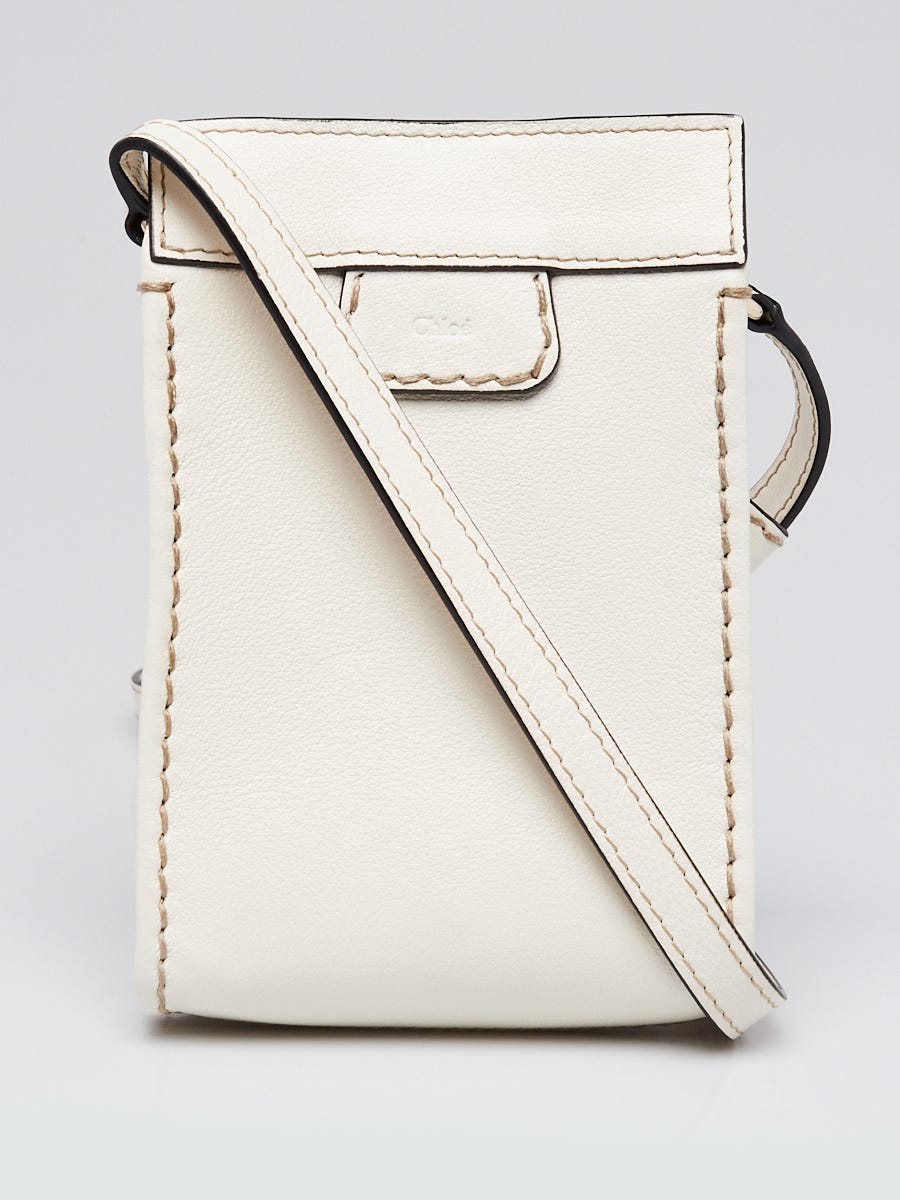 Chloe White Grained Leather Edith Phone Pouch Bag