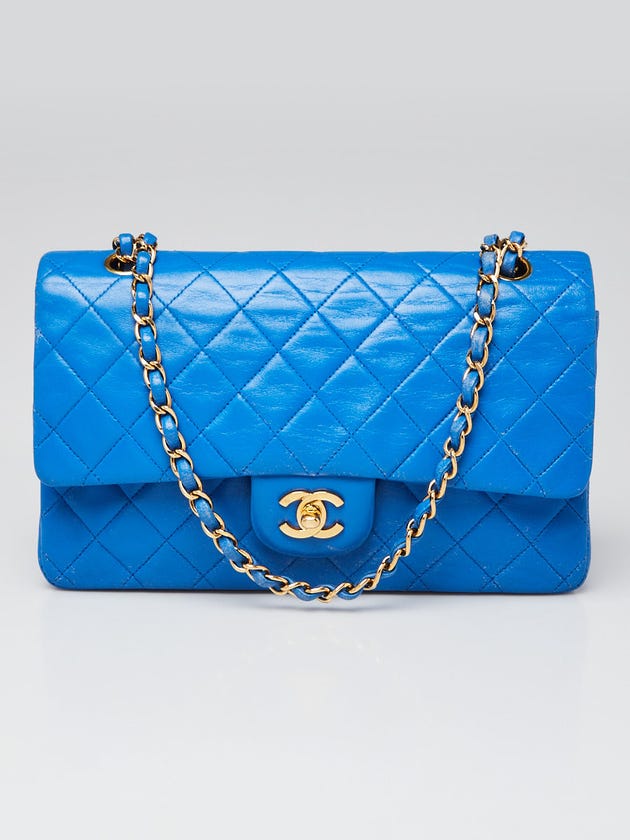 Chanel Blue Quilted Lambskin Leather Classic Medium Double Flap Bag