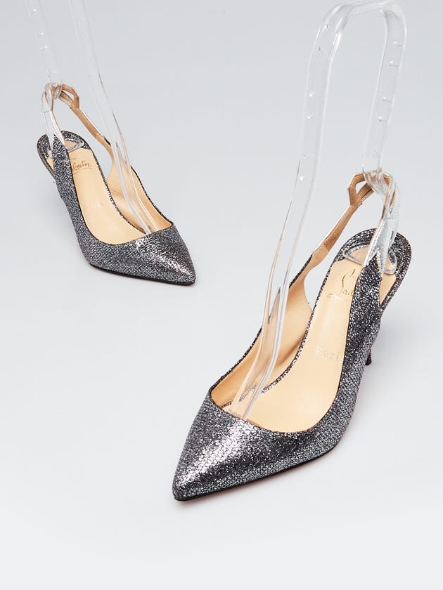 Christian Louboutin Silver Glitter Back2 Slingback 85 Pumps Size 6/36.5