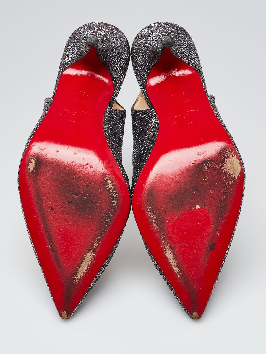 Christian Louboutin Silver Glitter Back2 Slingback 85 Pumps Size 6/36.5