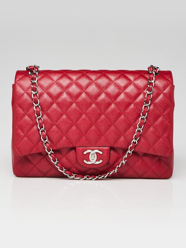 Chanel Dark Pink Quilted Caviar Leather Classic Jumbo Double Flap Bag
