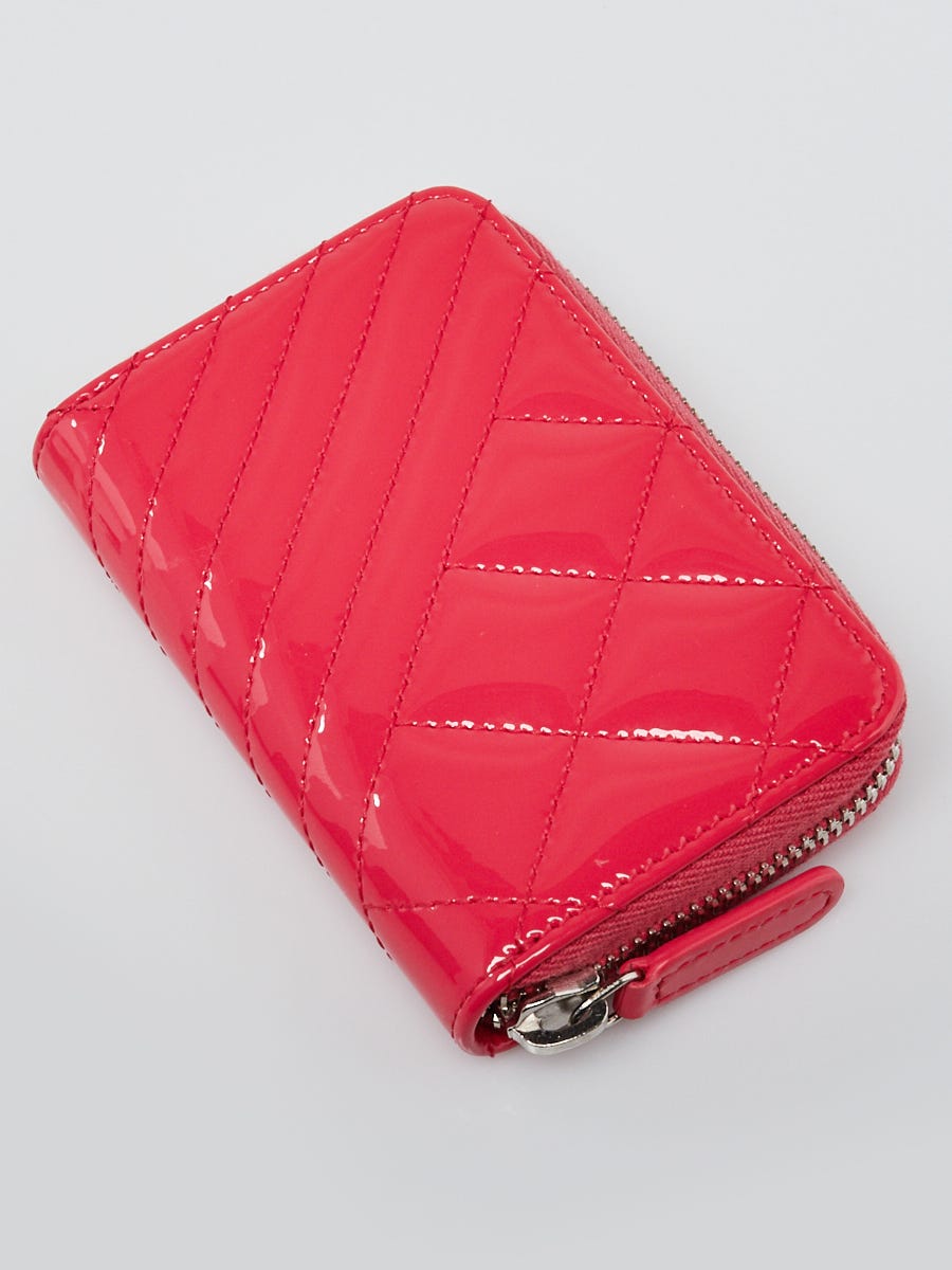 Chanel Shiny Goatskin Quilted 19 Zip Around Coin Purse Wallet Pink