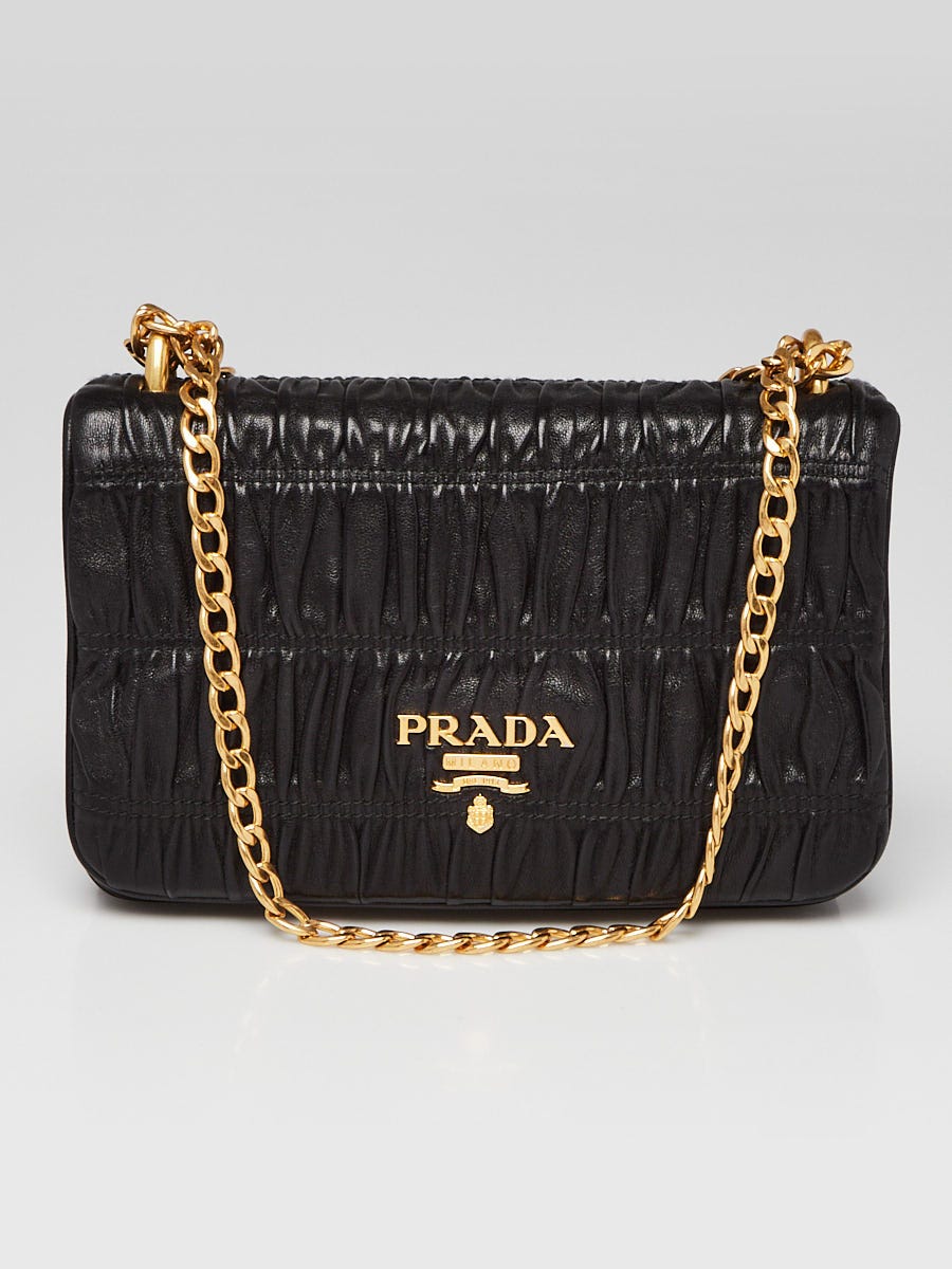 Prada Platino Gold Nappa Gauffre Leather Chain Crossbody Bag 1BD010 -  Yoogi's Closet