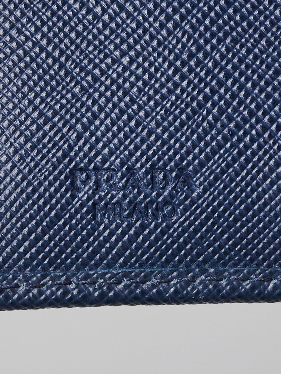 Prada Navy Blue Saffiano Lux Leather Money Clip Bi-fold Wallet Prada