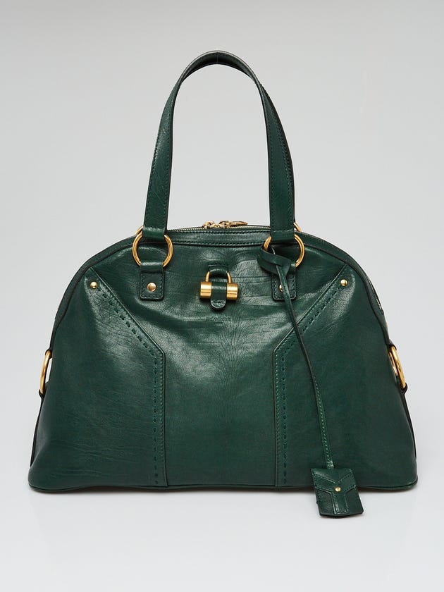 Yves Saint Laurent Dark Green Calfskin Leather Large Muse Bag
