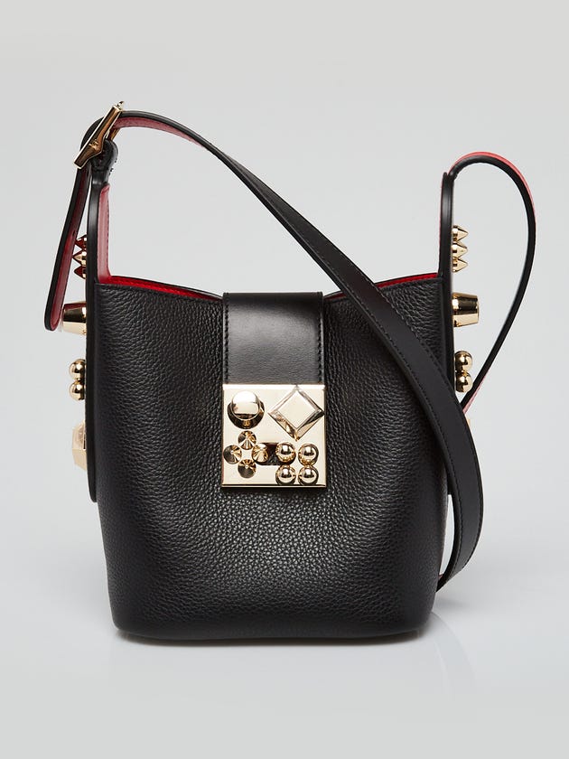 Christian Louboutin Black Pebbled Leather Carasky Empire Bucket Bag