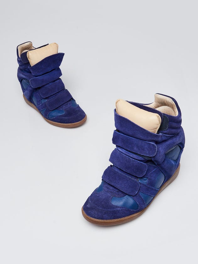 Isabel Marant Blue Suede and Leather Bekett Over Basket Sneaker Wedges Size 5.5/36