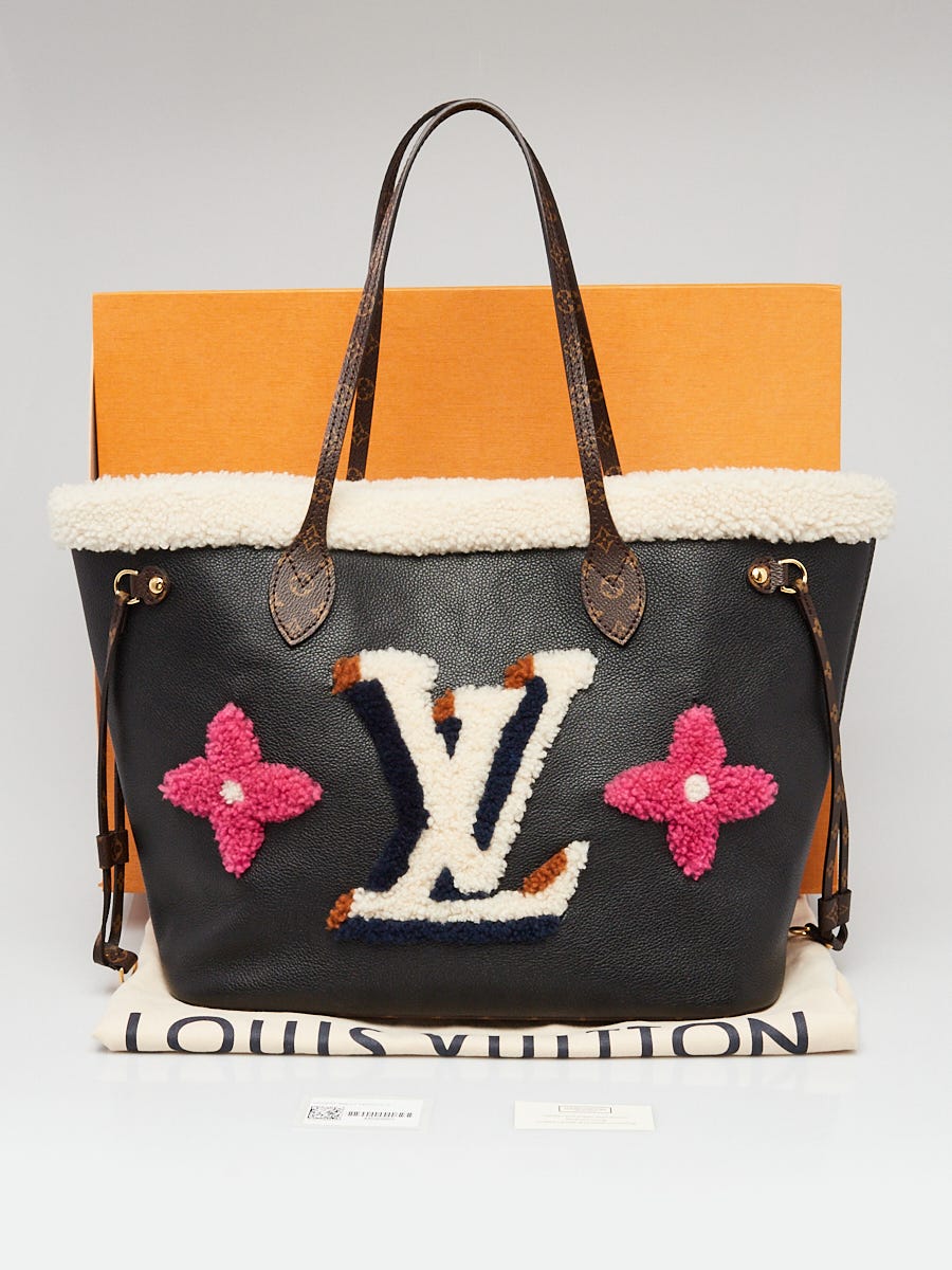 Louis Vuitton Red, Black, and White Giant Monogram Crafty Coated Canvas Neverfull mm Gold Hardware, 2020, Black/Red/White Womens Handbag