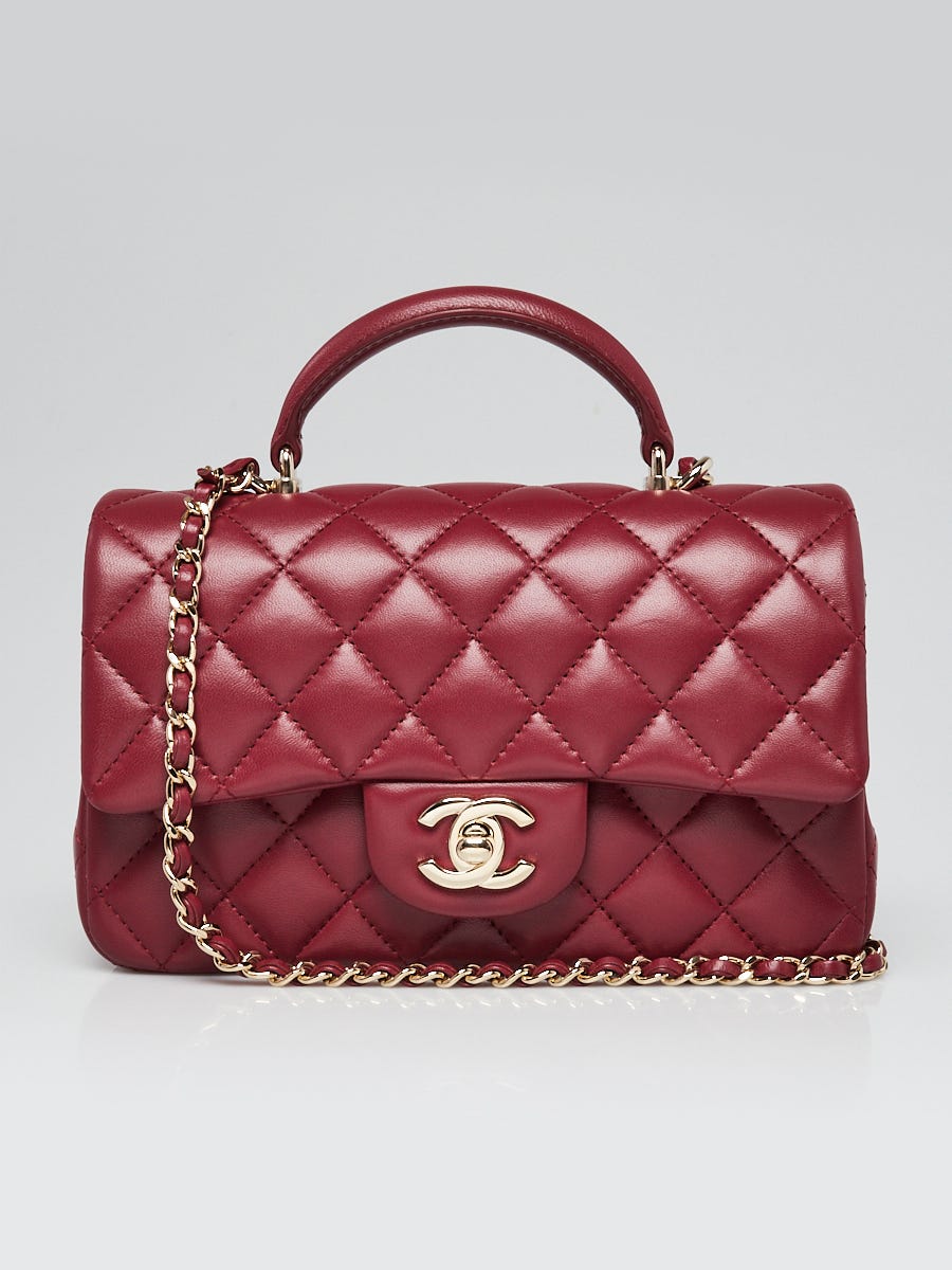 Chanel Dark Red Quilted Lambskin Leather Rectangular Mini Top Handle Flap  Bag - Yoogi's Closet