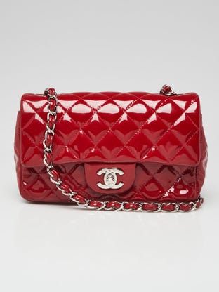 Red Quilted Patent Leather Classic Rectangular Mini Flap Bag