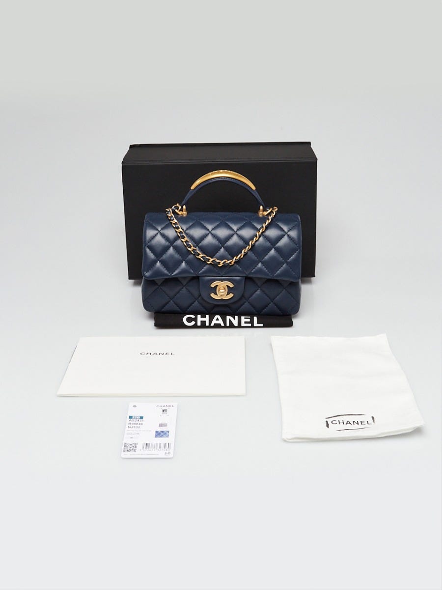 Chanel Blue Quilted Lambskin Leather Rectangular Mini Top Handle