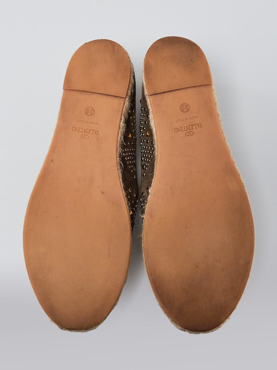 Valentino Olive Suede Micro Studded Espadrille Flats Size 5.5/36