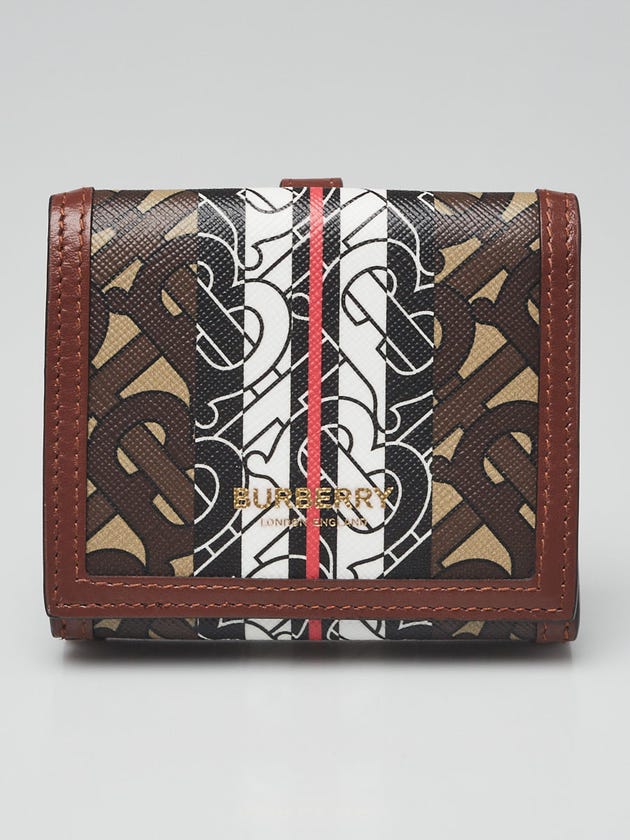 Burberry Brown/Black Monogram Coated Canvas TB Compact Wallet