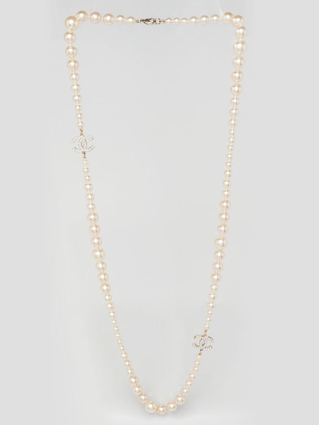 Chanel Glass Pearl Double CC Logo Long Necklace