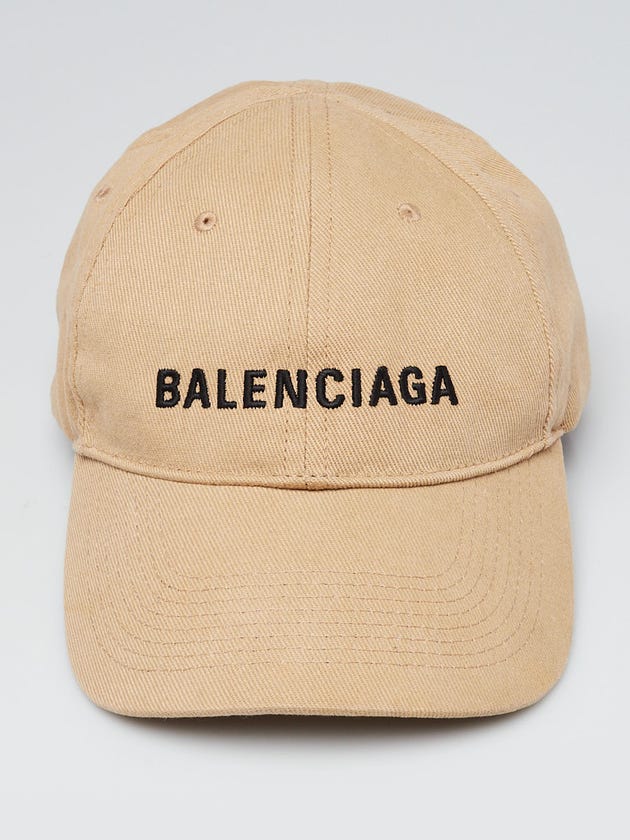 Balenciaga Beige Corduroy Logo Embroidered Baseball Hat Size L