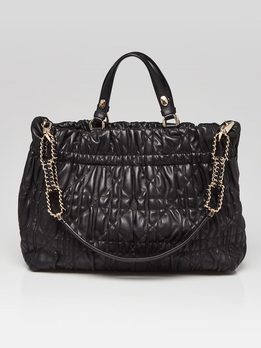 Christian Dior Black Delices Gaufre Cannage Lambskin Leather Tote