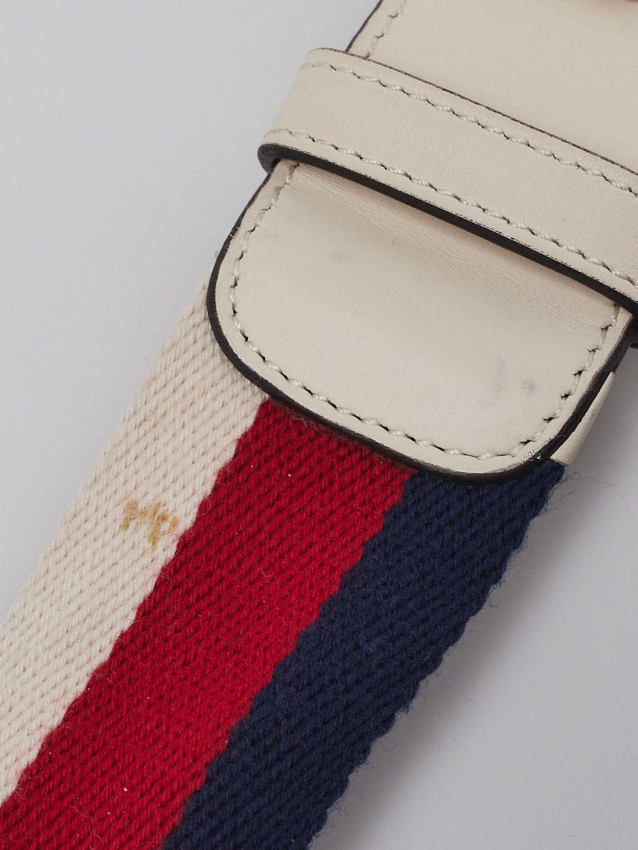 Y2K Gucci Red &Blue Stripe Canvas Belt w/Leather Trim & Silver GG Buckle 32–38” Gucci Blue/Red Canvas Web Belt Size 95/38 | Yoogi main image 4