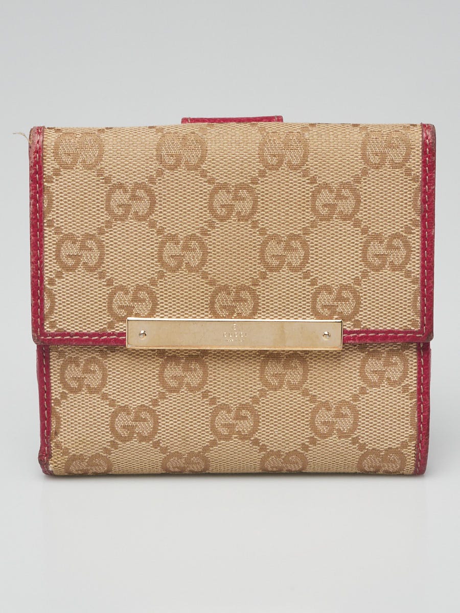 Gucci Beige/Red GG Canvas and Leather French Flap Wallet - Yoogi's