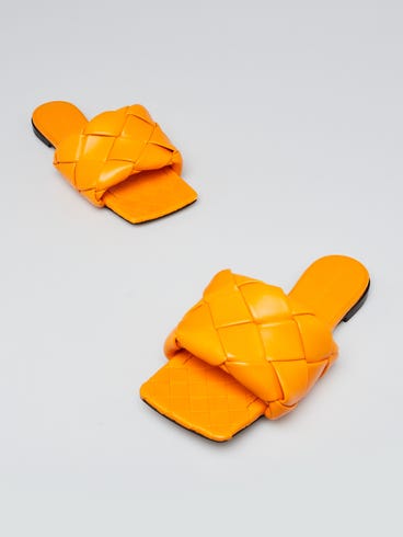 Bottega Veneta Orange Woven Leather Lido Flat Sandals 5.5/36