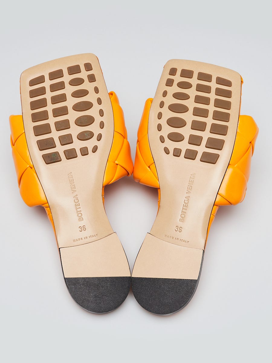 最終決算 Lido Leather Woven Orange Veneta Bottega Flat 5.5/36 Sandals 靴