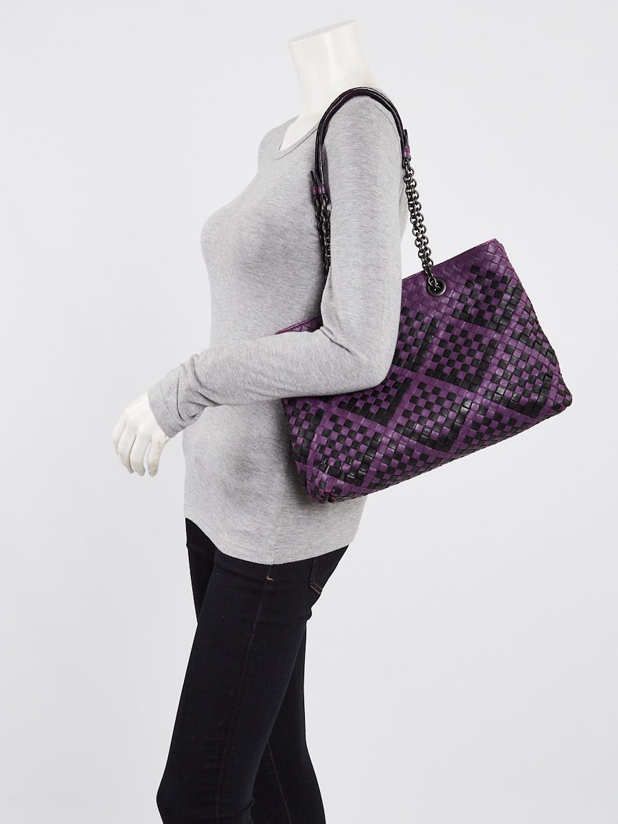 Bottega Veneta Purple/Black Woven Nappa Intrecciato Leather Chain Tote Bag