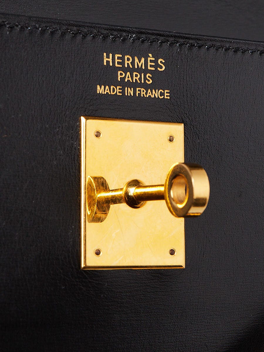 Hermes Vintage Kelly Bag 35cm Black Box Gold Hardware