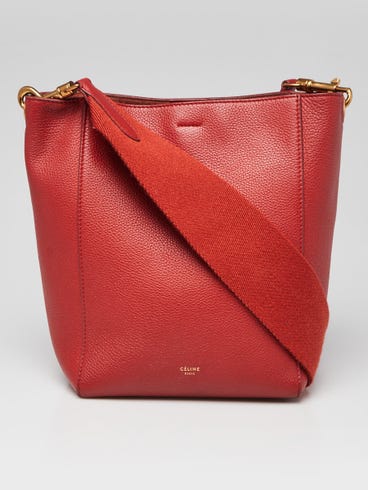 Celine Red Pebbled Leather Small Sangle Seau Bag Yoogi's Closet