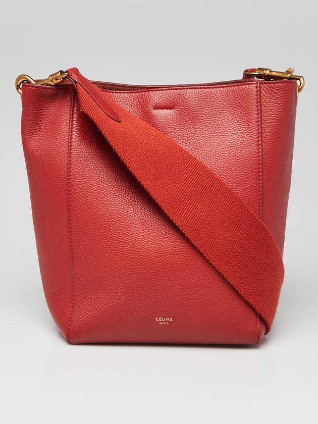 Celine Red Pebbled Leather Small Sangle Seau Bag