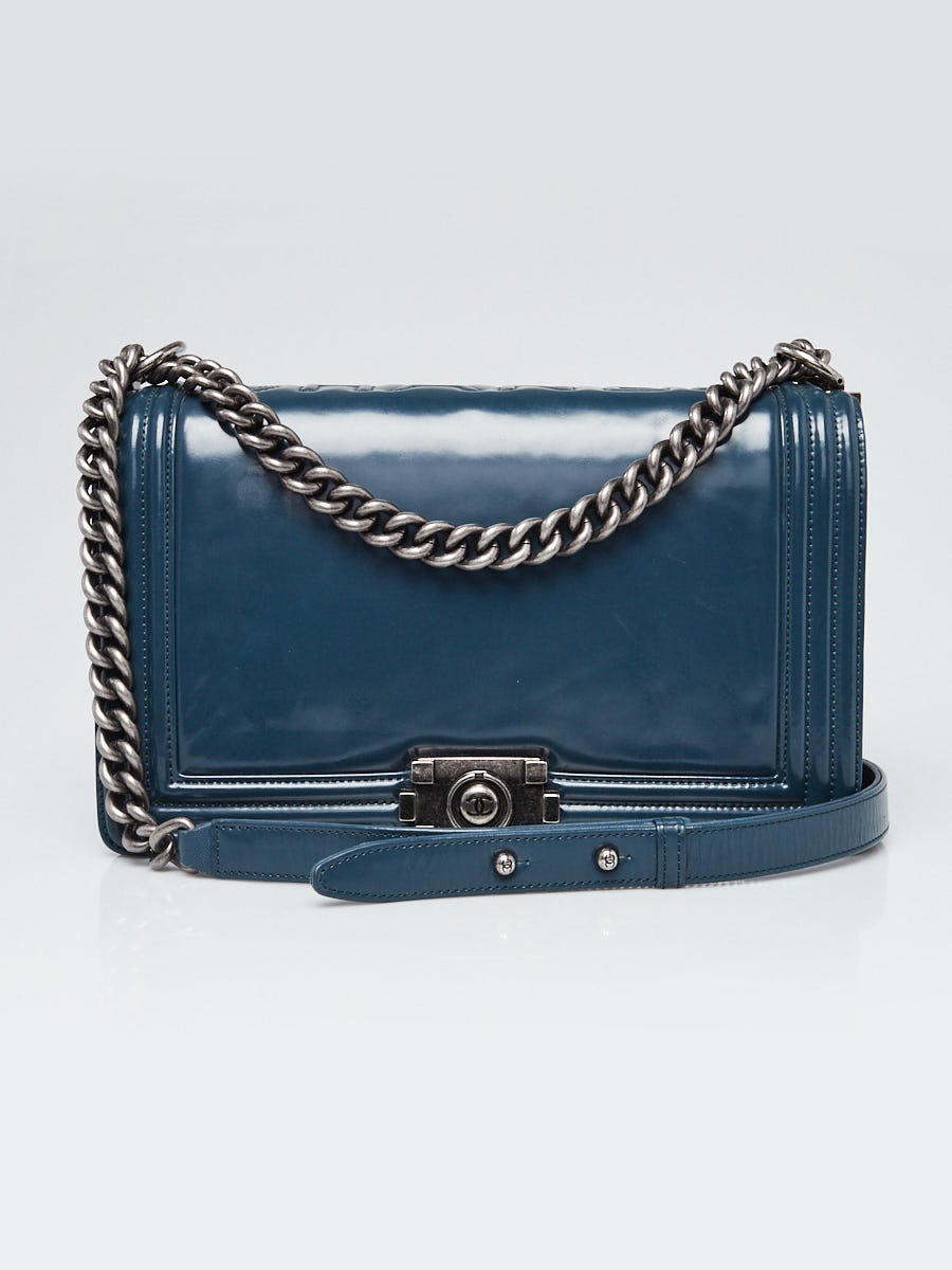 Chanel Blue Smooth Shiny Calfskin Leather New Medium Boy Bag