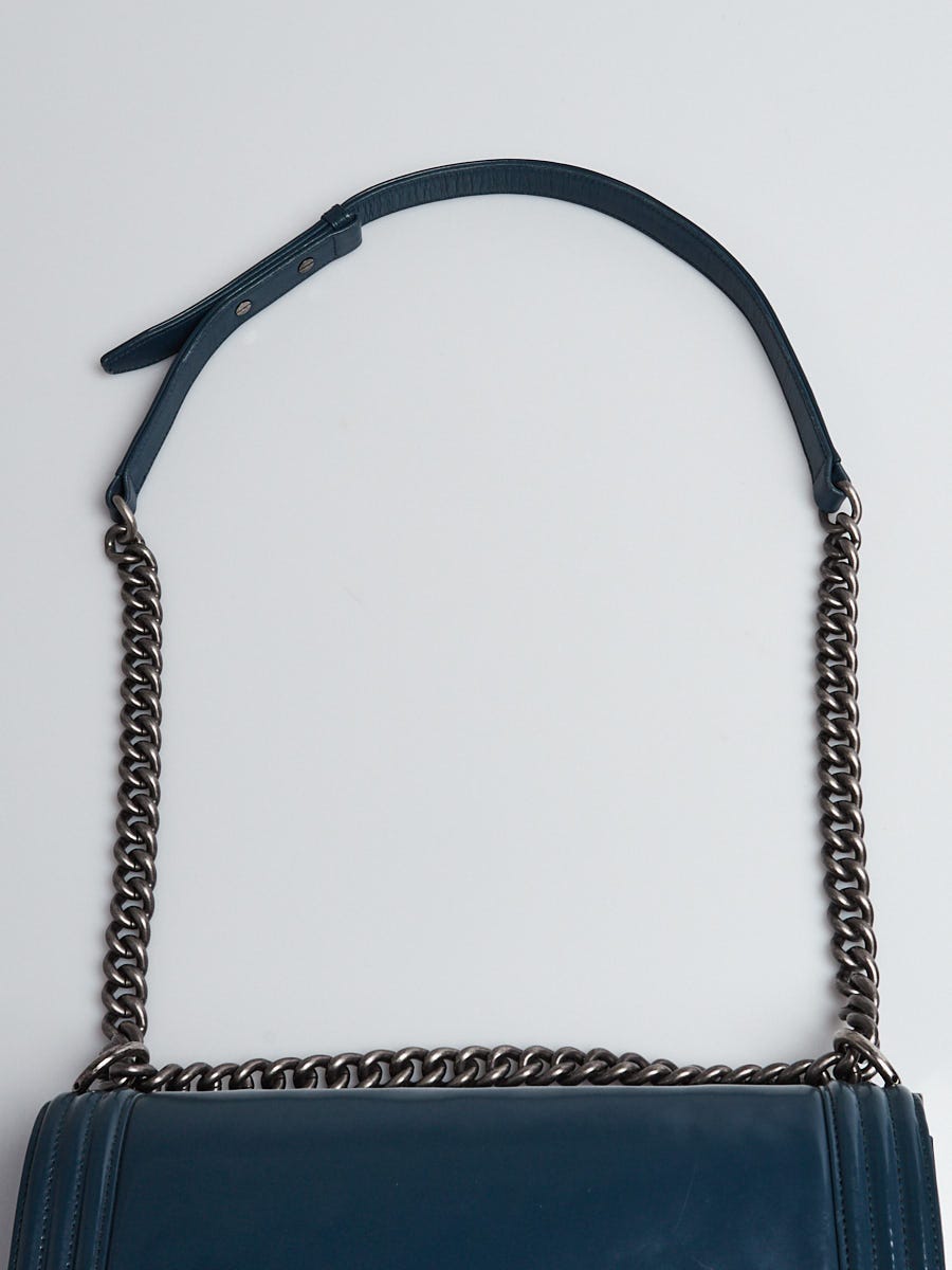 Chanel Blue Smooth Shiny Calfskin Leather New Medium Boy Bag