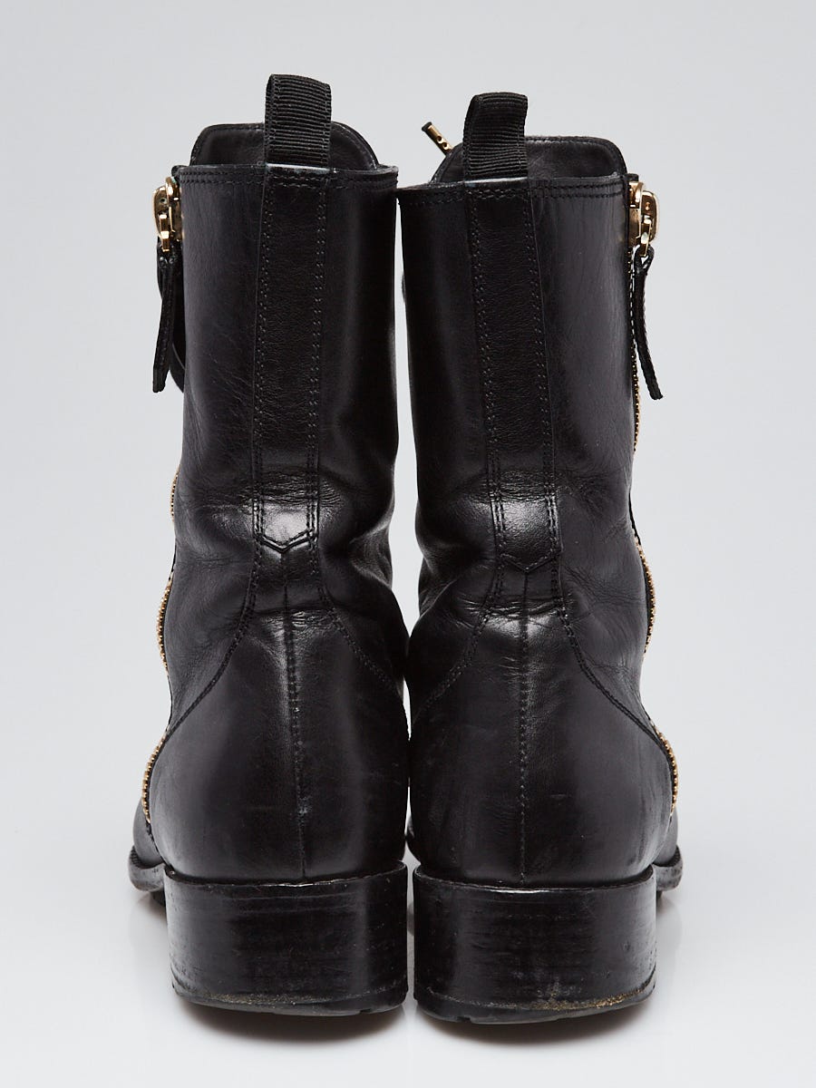 RvceShops's Closet - Valentino Black Leather Ruffle Combat Boots Size  5.5/36 - valentino logo print boxy denim jacket
