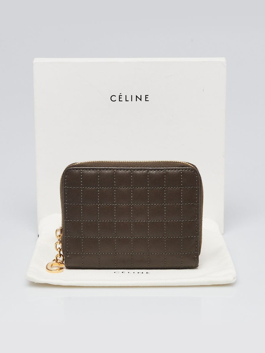Celine Compact Zipped Card Holder Coin Pass Wallet Silver color