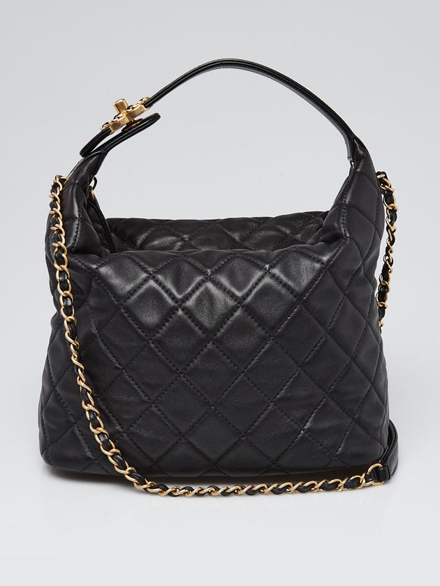 Chanel Black Quilted Lambskin Leather Large Hobo Bag