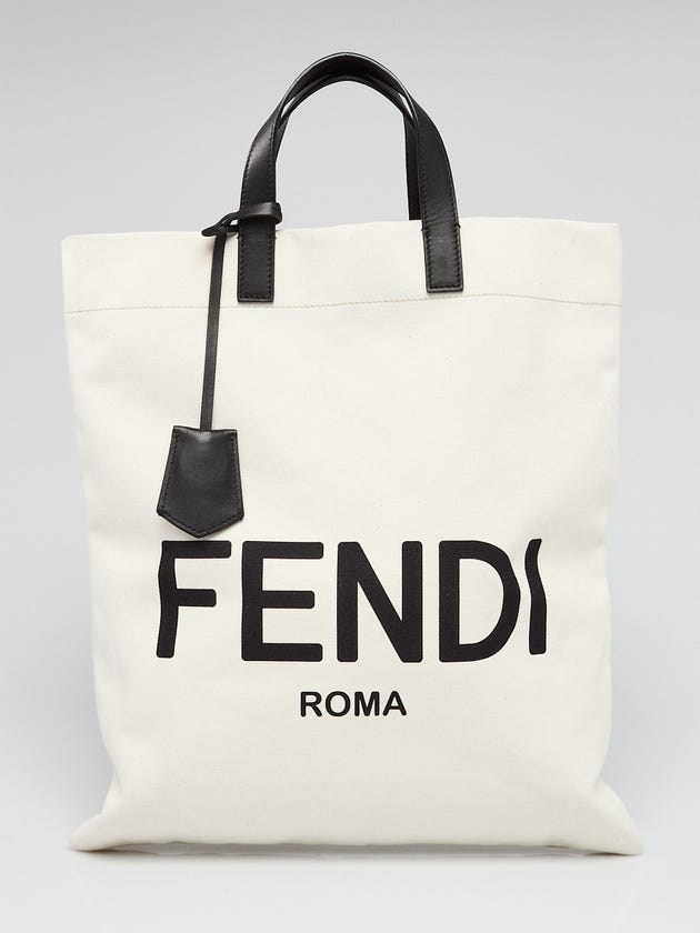 Fendi White/Black Canvas Logo Shopping Tote Bag - 8BH169