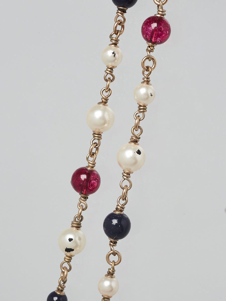 Chanel Red/Blue Beads And Glass Pearl CC Long Necklace