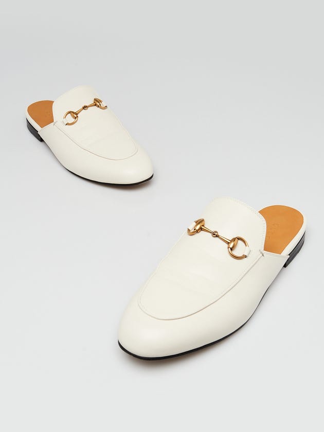 Gucci White Leather Princetown Mule Flats Size 7/37.5
